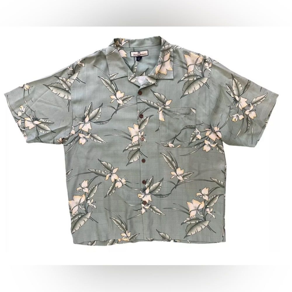 Mens Tommy Bahama Silk Green Floral Hawaiian Button Shirt Size XL